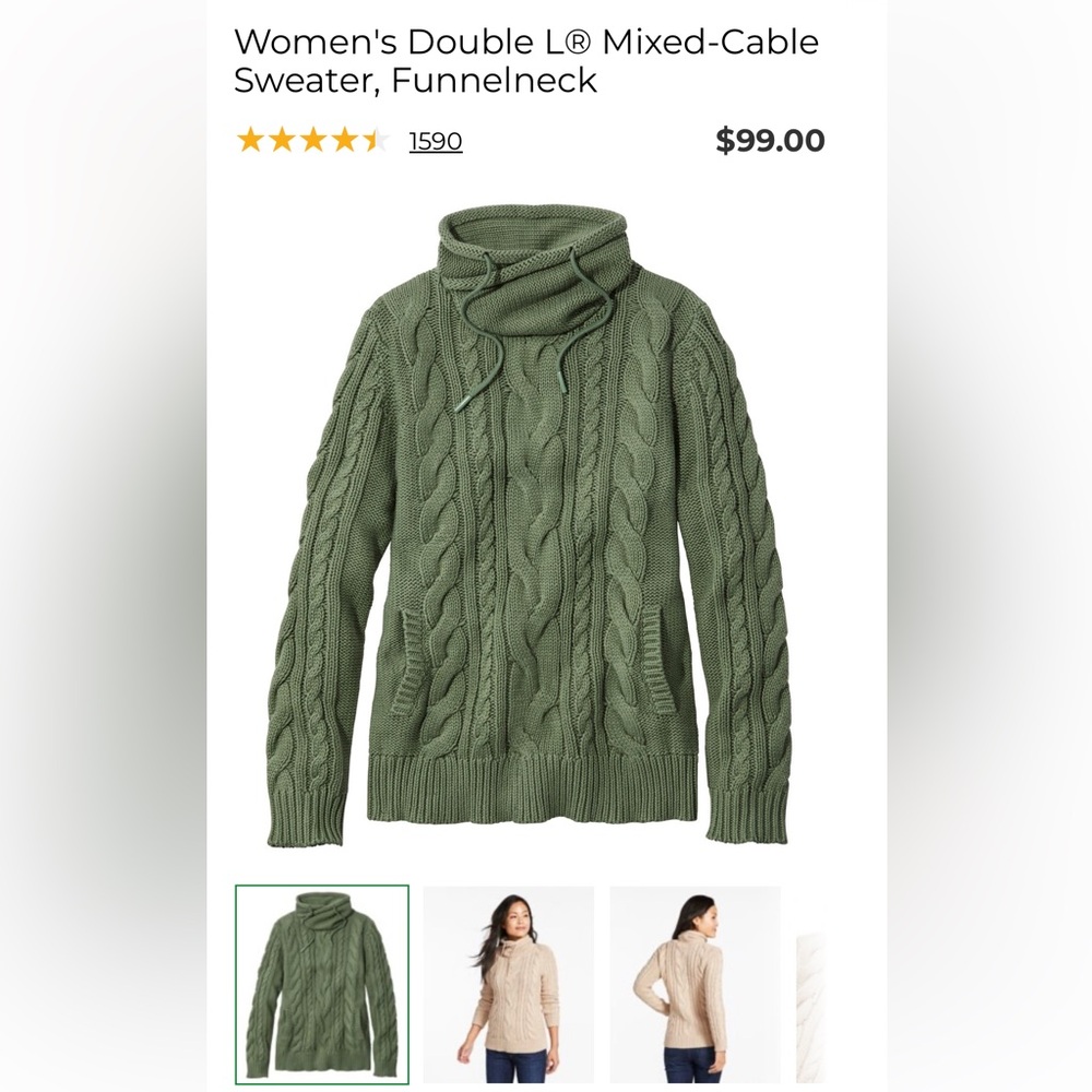 Women's Double L® Mixed-Cable Sweater, Funnelneck